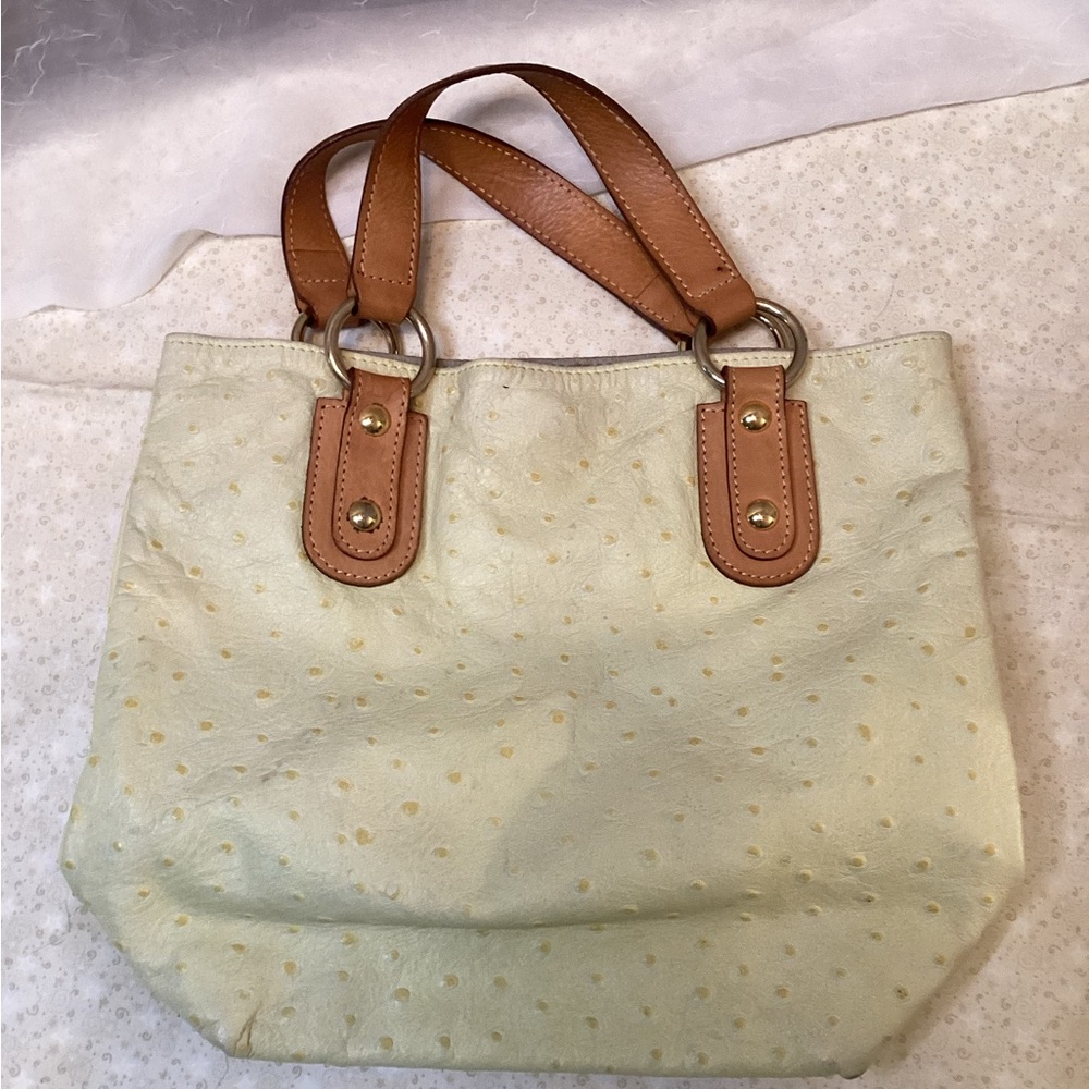 Maurizio Taiuti Genuine Yellow Leather Ostrich Pattern Handbag Made in Italy